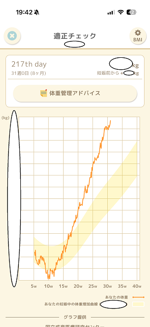 31週時点の体重グラフ