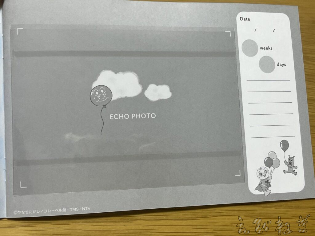 冊子にあらかじめついている写真入れページ